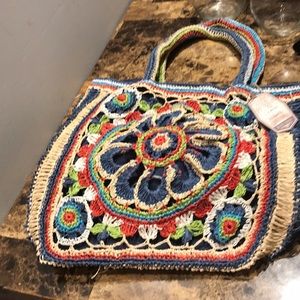 Multi color straw purse